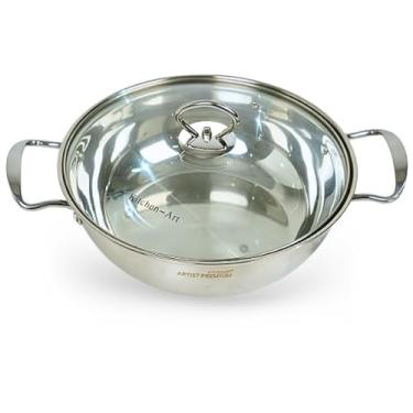 Imagem de Frigideira de aço inoxidável com tampa - Frigideira leve e fina com tampa - Conjunto de frigideiras de aço inoxidável de aquecimento rápido - Sartenes de Acero Inox - Frigideira multiuso para cozinhar