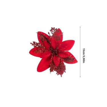 Imagem de Flores de Poinsétia Artificial com Glitter (10/5 Peças) - 15cm - Decor