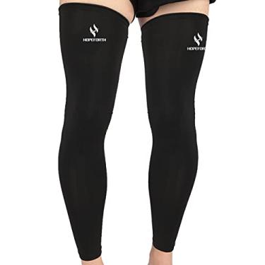 Imagem de Hopeforth Pacote com 2 polainas de compressão para pernas inteiras na panturrilha e mangas de joelho, proteção UV para homens, mulheres e jovens basquete futebol