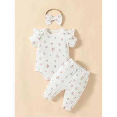 Imagem de Macacão Bebê Recém-Nascido Menina - Algodão Floral 2 Peças (Macacão + 