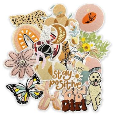 Imagem de 16 peças de adesivos femininos boho - aplique de bordado fofo para mochilas, roupas, chapéus, borboleta, arco-íris, faça você mesmo, adesivos de pressão térmica para meninas, jaquetas jeans