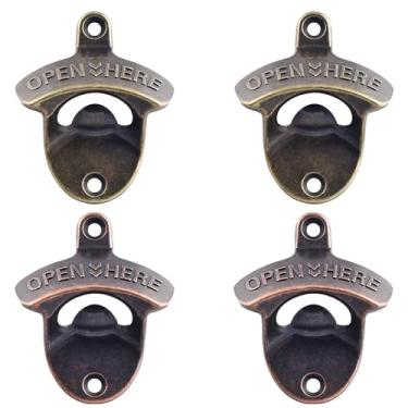 Imagem de HAIICEN Abridor de garrafa vintage montado na parede, à prova de ferrugem, abridor de tampa de cerveja cobre antigo (4 peças)