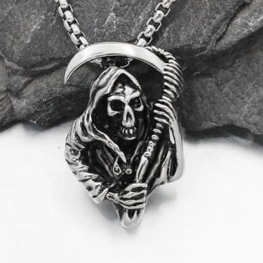 Imagem de Colar com pingente masculino Reaper retrô delicado gótico punk crânio esqueleto colar joias presentes para homens e mulheres, one size, Metal, Sem Pedra Preciosa
