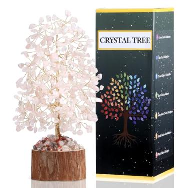 Imagem de DUQGUHO Ornamentos rosa de cristal de quartzo rosa, árvore da vida positiva, presentes espirituais para mulheres, presentes de aquecimento de casa, presentes de casamento, enfeite de cristal