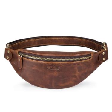 Imagem de Pochete de Couro Legítimo Masculino - Bolsa de Cintura Marrom Café com Bolso Interno com Zipper, Alça Ajustável 81-120cm, Zipper e Fivela de Metal de Qualidade, Leve 280g para Celular Carteira Chaves