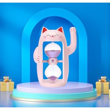 Imagem de Lucky Cat Temporizador de Areia Bonito Ampulheta Maneki-Neko Sandglass Timer reloj de Arena 3 min Relógio de Areia para Jogos de Escova de Dentes Sala de Aula Casa Escritório Cozinhar Mesa (Rosa + 3