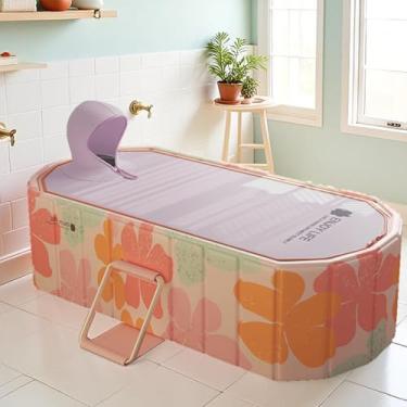 Imagem de YYW Banheira portátil para adultos, banheira de imersão dobrável em pé, sauna japonesa, spa japonês, banheira de gelo quente dobrável para chuveiro, banheiro (rosa com tampa, 150 x 86 x 50 cm (C x L x