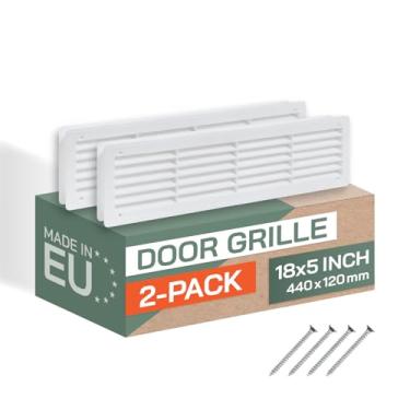 Imagem de Vent Systems 45,7 cm x 12,7 cm – Pacote com 2 – Grelha de plástico branco para saída de ar – Ventilação com persiana para casa, garagem – Grade de porta interna registrada – Aberturas de porta para