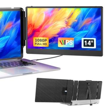 Imagem de LOSC Extensor de tela de laptop – monitor portátil para laptop com painel IPS de 14 polegadas FHD 1080p monitor estendido para laptop para Windows, Mac, escritório, viagem de negócios (S1)