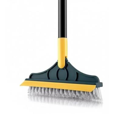 Imagem de Escova de Limpeza 3 em 1 com Cerdas Rígidas + Rodo 120° Ajustável – Esfregão Multiuso para Piso, Banheiro, Cozinha e Azulejos – Cabo Longo Inox – Limpeza Profunda