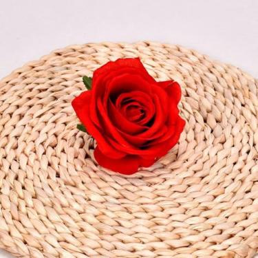 Imagem de 8 peças de flores artificiais - rosas vermelhas com folhas, arranjos florais falsos para casa, banheiro, escritório, mesa, centro de mesa, prateleira, decorações de casamento