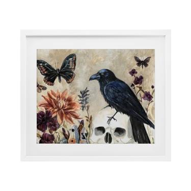 Imagem de Stupell Industries Corvo de Halloween com borboletas Impressão emoldurada sob vidro, design de Sara Culpepper, 43 x 53 cm