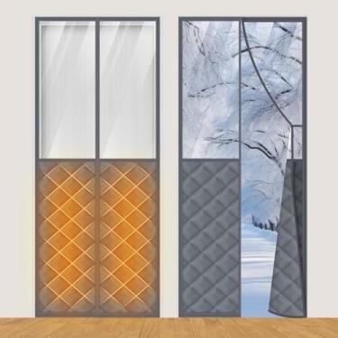 Imagem de Fanfanwin 2 conjuntos de cortinas magnéticas com isolamento térmico para portas de 91,4 cm x 203,2 cm de inverno, capa de porta acolchoada de algodão Oxford, à prova d'água, cobertor de sótão para