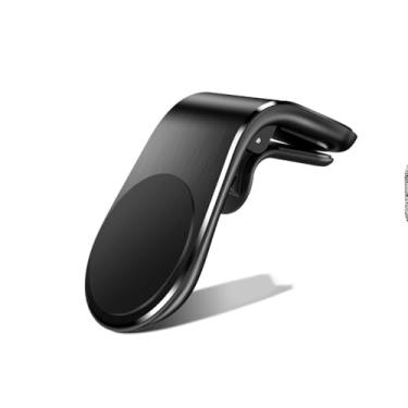 Imagem de Suporte Celular Automotivo Magnético, Alumínio, Prateado e Preto, 3,6x5,9x3,5 cm, Fixação no Ar Condicionado, Rotação 360°, Universal