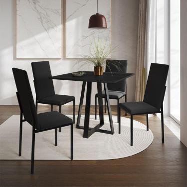 Imagem de Conjunto De Jantar Mesa Mônaco Premium 90Cm Preta Com 4 Cadeiras Estofadas Pretas - Cor: Preto