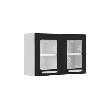 Imagem de Armário Aéreo De Aço 2 Portas Vidro Preto Evidence Bertolini Preto/branco