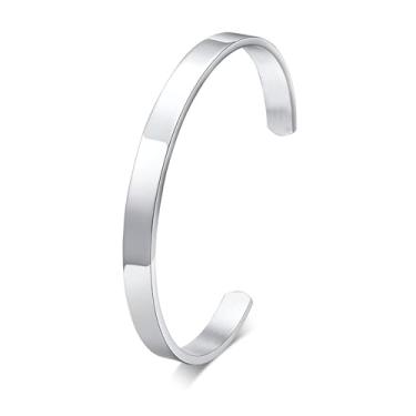 Imagem de MEALGUET Pulseira masculina de aço inoxidável: pulseira de metal aberto minimamente fresco/preto/banhado a ouro para homens, pulseira masculina joia presente, Large( fit 7" to 8.5" wrist), Sem Pedra