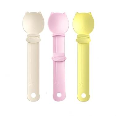 Imagem de Colher alimentadora de tiras para gatos – Dispensador de petiscos para alimentos úmidos, acessório multiuso para lata de ração para animais de estimação (cores sortidas) (bege + rosa + amarelo)