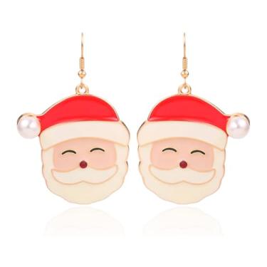 Imagem de Brincos pendentes de Natal para mulheres, suéter de cristal esmaltado, lâmpada com laço HOHOHO, caixa de presente, brincos de Papai Noel, joias de Natal, brincos de Natal para mulheres, Medium, Metal