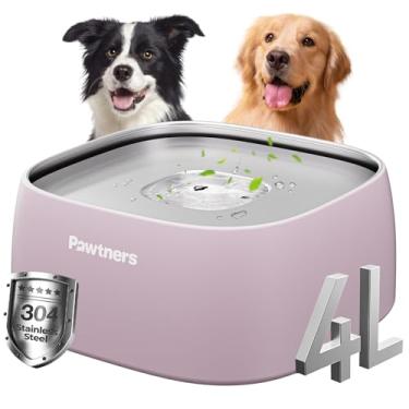 Imagem de Tigela de água para cães atualizada, sem derramamento, de 3,827 g/4L, toda em aço inoxidável, com base antiderrapante, à prova de derramamento para bebedores bagunçados médios e grandes, antirespingos