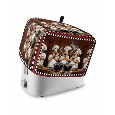 Imagem de Kitchen Fat Chef Toaster Cover 2 Fatias, Vintage Cook Gourmet Protetor de Forno à Prova de Poeira com Gancho Superior, Vermelho Preto Xadrez Impermeável Pequeno Aparelho de Cozinha Torradeiras Capa de