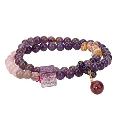 Imagem de Chiorgone Pulseira elástica com contas de 6 mm de cristal natural roxo Divine Fire - símbolo de sorte, prosperidade e sucesso, presente unissex para amigos, colegas e entes queridos.