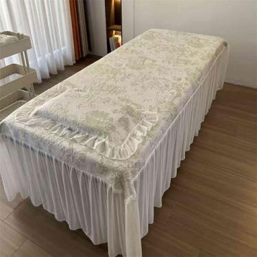 Imagem de MWNAGO Saia de mesa de massagem com orifício, capa de mesa de massagem com sensação fresca de verão, roupa de cama de massagem espessa, lençol com elástico de massagem, capa de descanso de rosto com