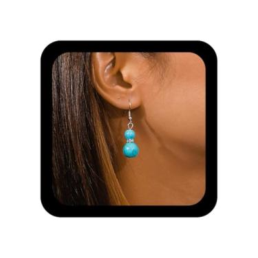 Imagem de Ximdble Brincos vintage turquesa de pedra azul, cuia turquesa, gancho, retrô, cuia, joia azul para mulheres