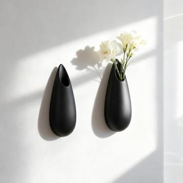 Imagem de GDSZJLJ Vaso de cerâmica de parede clássico, conjunto de 2, vaso de parede preto para pendurar, decoração minimalista universal para casa e presentes