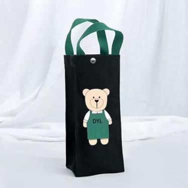 Imagem de Bolsa de guarda-chuva com estampa de urso, bolsa de acampamento, capa de garrafa, bolsa de lona, suporte para garrafa de água, bolsa de mão (preto)