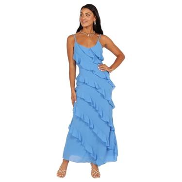 Imagem de Petal & Pup Vestido longo feminino Ciao com babados, Azul, PP