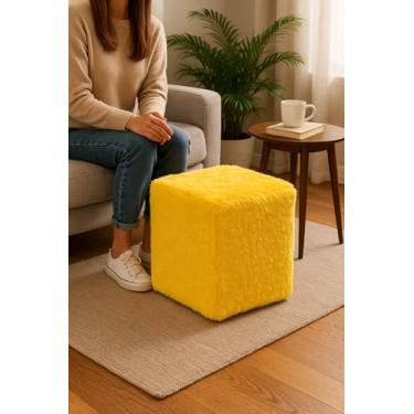 Imagem de Capa Puff Banquinho Quadrado Pelúcia Pelo Curto (AMARELO)