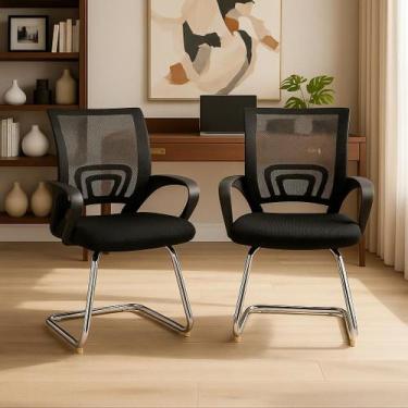 Imagem de Kit 2 Cadeiras De Escritório Secretária Base Fixa Tela Mesh - Lar Têxt