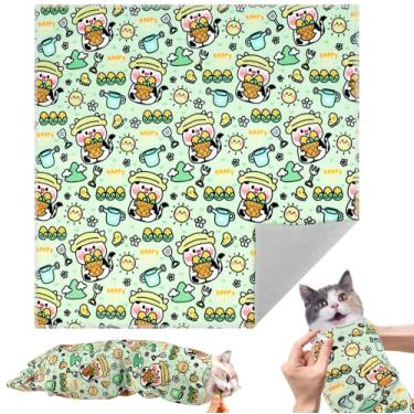 Imagem de Galaton Envoltório de cuidados para gatos de 70 cm para cortar unhas, envoltório de tecido autoaderente com padrão de milho para gatos, ferramenta multifuncional antiarranhões para escovar os dentes