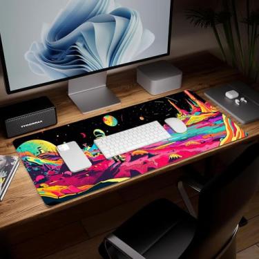 Imagem de Tapete de mesa de cenário de couro, mouse pad de arte colorida grande teclado de computador mousepad para jogos à prova d'água protetor e capa de mesa, tapete de mouse decorativo de couro PU para