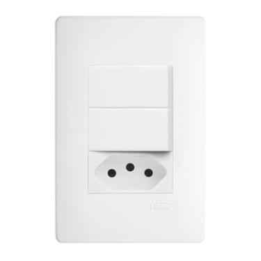 Imagem de Interruptor Simples 16A 4x2 2 Teclas e Tomada 10A Branco Habitat Fame