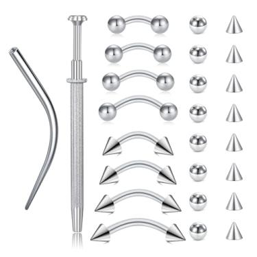 Imagem de VCMART Piercing de sobrancelha, brinco de torre de aço inoxidável, anel de sobrancelha, barra curvada, minúscula, vertical, labret, lábio, joia, orelha, helix, concha, daith, para mulheres e homens