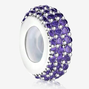 Imagem de 1 peça elegante diamante roxo prata berloque contas adequadas para mulheres, faça você mesmo e roupa diária combinando joias decoração presente para mamãe