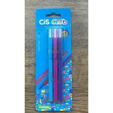 Imagem de Caneta esferográfica cis club - 3 unidades azul, rosa e roxa