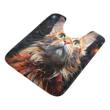 Imagem de Burbuja Tapete de banheiro Fantasy Cat, tapete de banho absorvente de pelúcia macio, base antiderrapante para piso de banheiro, oval em forma de U