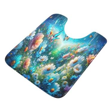 Imagem de Burbuja Tapete de banheiro com flores de fada, tapete de banho absorvente de pelúcia macio, base antiderrapante para piso de banheiro, oval em forma de U