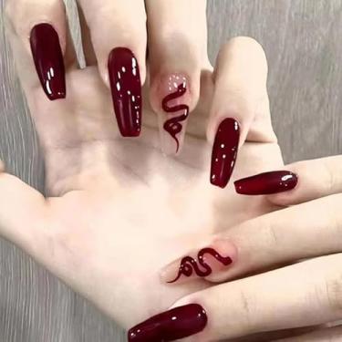 Imagem de 24 peças de unhas postiças de pressão, bastão brilhante em unhas postiças com design de cobertura completa com cola para mulheres