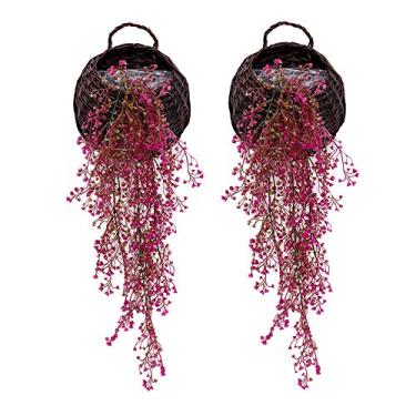 Imagem de G-Tree Plantas artificiais para pendurar em videira, conjunto de 2 flores artificiais de hera para decoração de parede de jardim, rosa vermelha