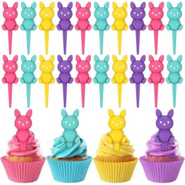 Imagem de Chengu 48 Pcs Easter Bunny Cupcake Picks Easter Bunny Cupcake Toppers Colorful Rabbit Cake Picks Spring Food Appetizers Toothpicks for Baby Shower Birthday Spring Party Cake Decorations