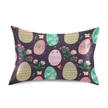 Imagem de Fronhas de cetim engraçado pastel colorido ovos de Páscoa floral padrão queen king fronha personalizada cama refrescante presentes de vida saudável tamanho padrão 66 cm x 50 cm