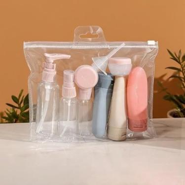Imagem de 11 garrafas portáteis de viagem para artigos de higiene pessoal, garrafas recarregáveis à prova de vazamento para xampu, loção e condicionador, recipientes de cosméticos de viagem com bolsa de