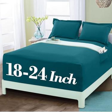 Imagem de Mocassi Lençol com elástico luxuoso 1800 de qualidade premium de hotel – Ultramacio, microfibra resistente a vincos, bolso extra profundo de 45 a 60 cm, lençol com elástico, California King