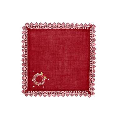 Imagem de Guardanapo De Tecido Guirlanda Com Renda Guipir 45x45Cm Natal Mesa Posta Rafimex Vermelha