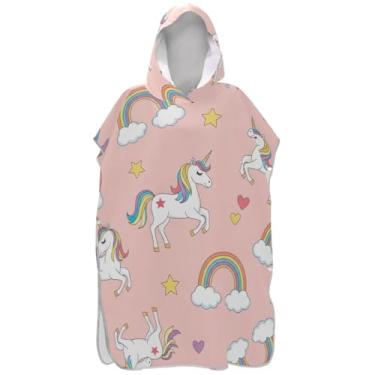 Imagem de Joisal Poncho de surfe para adultos trocador de roupa de banho com capuz bonito ponchos adultos para mulheres unicórnio fofo arco-íris rosa