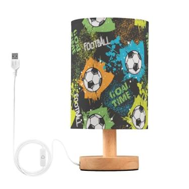 Imagem de Lâmpada de mesa abstrata de bola de futebol de fooball para dormitório abajur amigável aos olhos do quarto lâmpadas de mesa de cabeceira, lâmpada decorativa